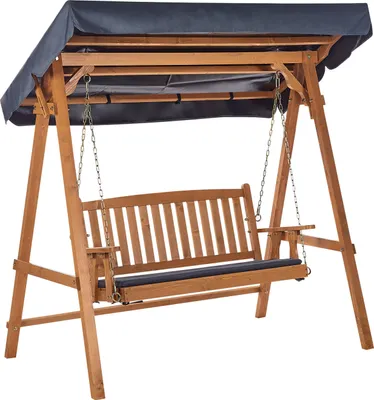 Produktbild von BELIANI Hollywoodschaukel Dunkelbraun Fichtenholz für 2 Personen mit Verstellbarem Sonnendach Auflage Dunkelgrau Schaukel für Terrasse Garten Outdoor