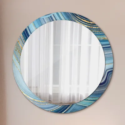 Produktbild von Runder Spiegel mit Modernem Aufdruck - Dekospiegel Wandmontage -Blau Marmor- Ø90cm