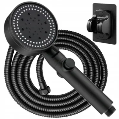 Produktbild von Handbrause Duschbrause Schwarz - 5-Funktionen, Silikondüsen, 150 cm Schlauch.