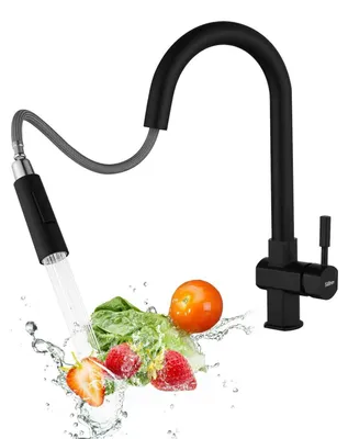 Immagine prodotto di Miscelatore da cucina nero, estensibile, rotazione a 360°, in acciaio inossidabile