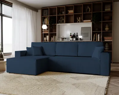 Produktbild von Ecksofa mit Schlaffunktion Amalia L - Ecksofa Cord -LINKS, Ecksofa Dunkelblau, L-Form, Schlafsofa, Ecksofas schlaffunktion, Eckcouch