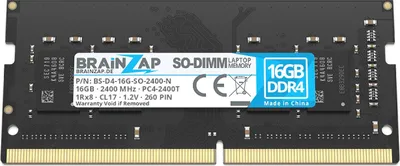 Produktbild von BRAINZAP 16GB DDR4 2400MHz PC4-2400T SO-DIMM CL17 1Rx8 1.2V Unbuffered Non-ECC RAM Arbeitsspeicher für Notebook Laptop Speichermodul Memory