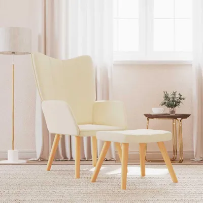 Produktbild von Cremefarbener Relaxsessel mit Hocker aus Stoff