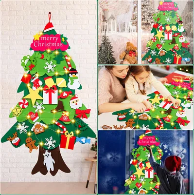 Image de SWANEW Arbre de Noël en feutre pour enfants,DIY Arbre de Noël en feutre pour enfants avec décorations,Arbre de Noël en feutre 3D,Arbre de Noël en feutre Set pour Accueil Arbre de Noël décoré