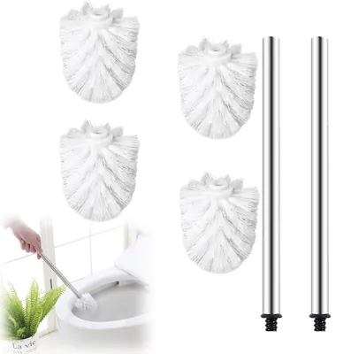Image de Tête de brosse de remplacement pour toilettes - Ø 8 cm, en plastique - Lot de 4, de couleur blanche, avec 2 tiges en acier inoxydable