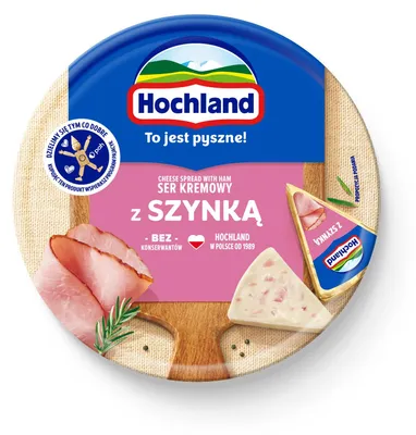 Zdjęcie produktu dla Hochland z szynką Ser kremowy topiony w trójkącikach 180 g