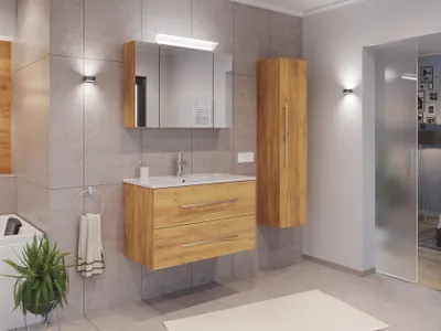 Produktbild von Badmöbel Set Firenze 90 3tlg. Spiegelschrank & Hochschrank eiche gold : Eiche Gold