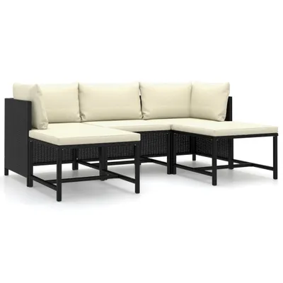 Produktbild von vidaXL 5-tlg. Garten-Lounge-Set mit Kissen Poly Rattan Schwarz