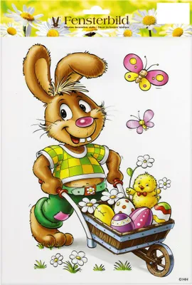Produktbild von Fensterbild Ostern Hase mit Schubkarre bunt
