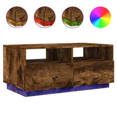 Produktbild von Couchtisch mit LED-Leuchten Räuchereiche 90x49x40 cm