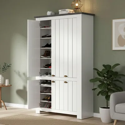 Immagine prodotto di Grande scarpiera bianca multiuso Elaisa 114x42x200 cm, 6 ante - Nero