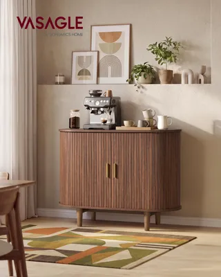 Produktbild von VASAGLE Sideboard mit Schiebetüren und Abgerundeten Ecken, Verstellbare Einlegeböden, 100 x 40 x 75 cm, Braun
