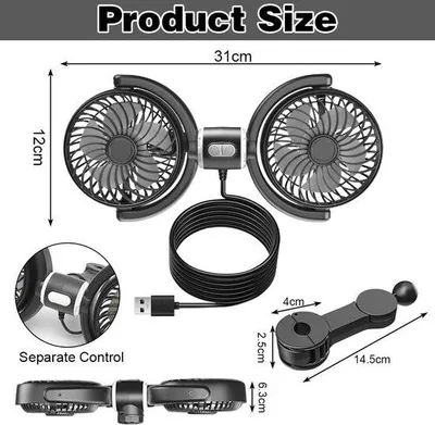 Produktbild von VHV - Autolüfter - USB-Autolüfter für den Rücksitz - USB-aufladbar - für Auto, Rücksitz, Wohnmobil