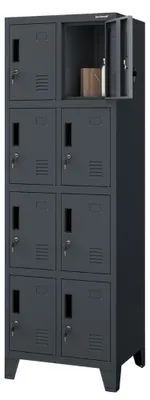 Produktbild von Schließfachschrank Spind ROBERT 8 Fächer Etikettenhalter Lüftungsschlitze | Wertfachschrank Umkleideschrank Metall Kleiderspind 172x55,9x45cm Anthrazit