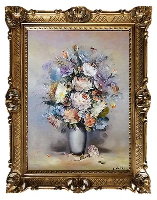 Produktbild von Solidchoice – Gemälde, Stillleben mit Blumen, in einem barocken, antiken Rahmen, 90x70 cm