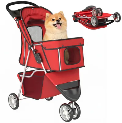 Produktbild von PawHut Hundewagen Faltbar Hundebuggy bis 10kg mit Aufbewahrungskorb, Kissen
