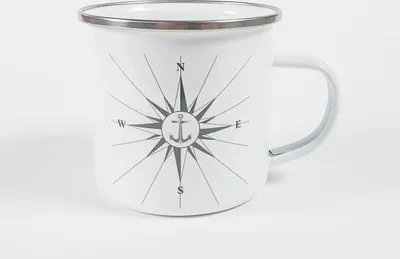 Produktbild von Emaille Becher Windrose Kompass Tasse Kaffee Becher Emaillebecher Metallbecher