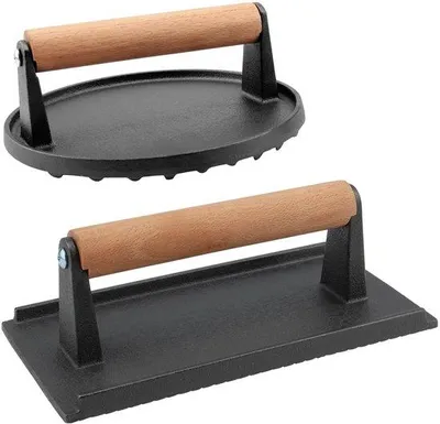 Produktbild von Famanu Hamburgerpresse Gusseisen - Set aus 2 - Antihaft - Runde/Rechteckige Fleischpresse