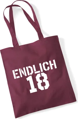 Produktbild von Huuraa Jutebeutel Endlich 18 Schriftzug 10 Liter Burgundy Baumwolle Tasche Geschenkidee