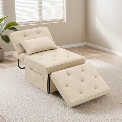 Produktbild von FLEXISPOT 4-in-1 Schlafsofa Klappbett Einzelsofa mit klappbarem Hocker, Kissen & 5-fach verstellbarer Rückenlehne, Schlafsessel für Gästezimmer Beige