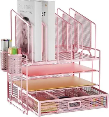 Produktbild von Famanu Büro-Organizer mit 4 Fächern und Schubladen - Rosa