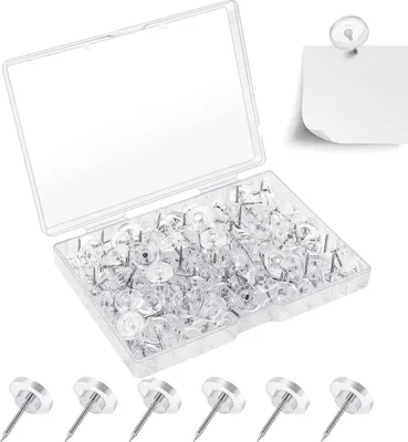 Produktbild von 150 Stück Transparente Reißzwecken, Mit 16mm Kopf Flache Reißnägel, In Aufbewahrungsbox, Ideal Für Pinnwand Büro Schule Und Zuhause, Inklusive Pinnwandnadeln Und Heftzwecken Weiß