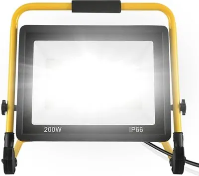 Obrázok produktu pre JOIEYOU stavebné reflektory 200W LED pracovné svetlo studené biele pracovné svetlo IP66 reflektor reflektor s 3m káblom a skladacím U-stojanom lampa na stavenisko pre dielňu lampa na stavenisko