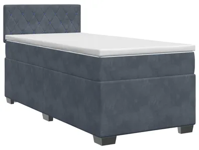Imagen del producto de Cama con somier y colchón, color gris oscuro, 90 x 190 cm, tapizada en terciopelo