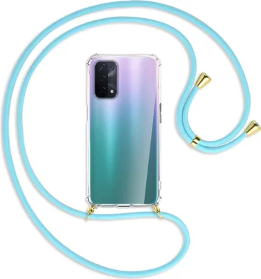 Produktbild von Handykette Backcover-Schutzhülle mit Band (Metall goldfarben) für Oppo A54 5G / A74 5G (CPH2197) - himmelblau