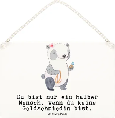 Produktbild von Mr. & Mrs. Panda Schild Goldschmiedin Herz DIN A6 - Weiß - Geschenk, Eröffnung, Spruch, Wandbild Holz, hängeschild, Lustig, Holzschild, Witzig, Juwelierin, Türschild