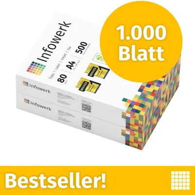 Obrázok produktu pre Infowerk Papier do tlačiarne Kopírovací papier 1000 listov 2 x 500 A4 80g Premium White PEFC certifikovaný