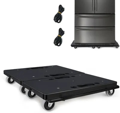 Produktbild von Beweglicher Möbel-Rollwagen mit 4 Rädern, robust, 40,6 cm – 27,9 cm, Tragfähigkeit 227,8 kg, kleiner flacher Möbelheber mit Rädern, 2 Stück, schwarz mit grauen Rädern