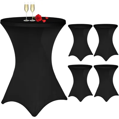 Productafbeelding van Tafelhoezen, set van 4, zwart, voor ronde tafels met een diameter van 80-85 cm. Stretch materiaal met voetenzakken