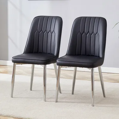 Produktbild von 2er-Set Esszimmerstühle, schwarzes Kunstleder, verdeckte Metallbeine, 89 cm, minimalistisch