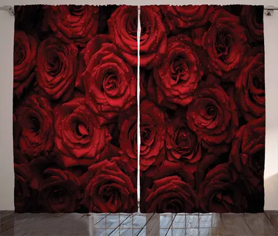 Produktbild von ABAKUHAUS Dunkelrot Rustikaler Gardine, Tropfen von Blooming Bouquet, Schlafzimmer Kräuselband Vorhang mit Schlaufen und Haken, 280 x 260 cm, Schwarz Rot