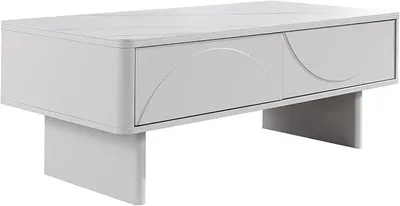 Productafbeelding van Design salontafel Savoy - 120cm - wit - Keramisch blad, marmerlook, tafel met lade, hoogte: 46cm