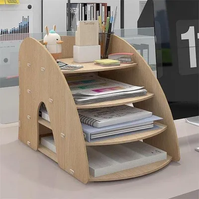 Obrázok produktu pre Ibenzoa® Robustný drevený organizér na dokumenty (7 mm) s viacerými priehradkami a zásuvkou – organizér na písací stôl formátu A4 pre kanceláriu, domáce pracovisko a školu