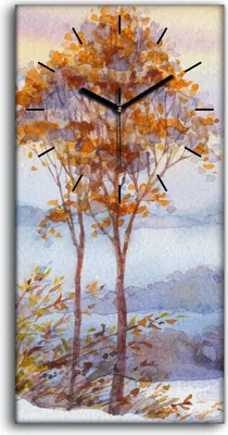 Produktbild von Küchenuhr Bürouhr Leinwand Uhr Geräuschlos 30x60 Ölgemälde Winter Bäume - schwarze Hände