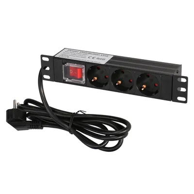 Productafbeelding van Extralink 10 inch 1U 3-voudige EU PDU Stekkerdoos 16 A, 4000 W, Schuko, Schakelaar