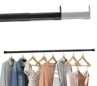 Image de Omgoods - Barre de penderie extensible pour placard, avec 2 supports (noir, 100-130 cm)