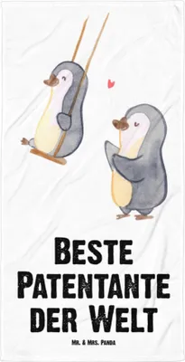 Produktbild von Mr. & Mrs. Panda Strandtuch Pinguin Beste Patentante der Welt - Weiß - Geschenk, Familie, Dankeschön, Kleinigkeit, Handtuch, Geschenkidee, Badehandtuch, Neffe, Duschtuch