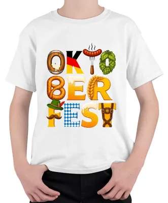 Productafbeelding van , Wiesn, Beieren, bier, pretzel, lederhosen, dirndl, München, kinder T-shirt, wit, maat 104
