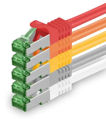 Zdjęcie produktu dla 1aTTack.de, kabel sieciowy Cat.7, 7,5 metra, 5 sztuk, kable patch Cat7, kable LAN, kable Ethernet