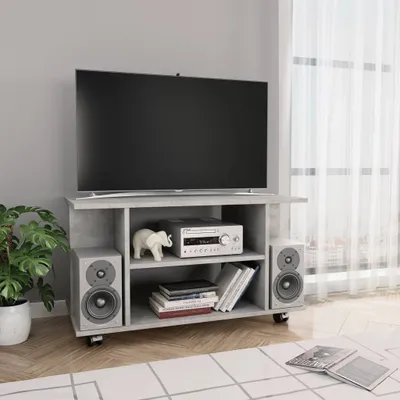 Imagen del producto de Mueble de televisión Living Store con ruedas, color gris cemento, 80x40x40 cm, fabricado en material de madera
