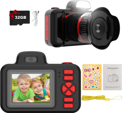 Image de Topchances caméra pour enfants 24MP Selfie SLR caméra pour enfants avec 360 ° rotatif lentille lecteur de musique vidéo, 1080P caméra vidéo appareil photo enfants pour les filles garçon 3- 8 avec carte 32G