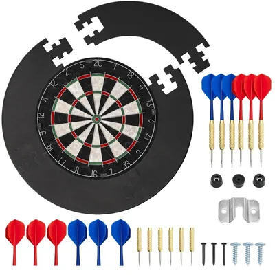 Produktbild von Sisal Dartscheibe Set mit Auffangring – Professional Dartboard mit 6 Stahlspitzen Dartpfeilen & Catchring, Steel Darts Board für Zuhause