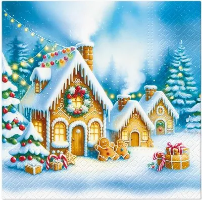 Produktbild von 20 Servietten Christmas Lights Village - Lebkuchenhäuser im Winter 33x33cm