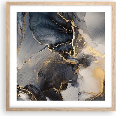Produktbild von Gerahmtes Poster - Rahmen in heller Eiche - Dunkel Abstraktion Gold - 50x50 cm - Wand Bild - Wanddeko - Wandbilder - Kunstposter - Wandposter - Bilderrahmen - Bilder - Kunstdruck - P2NAC50x50-4824