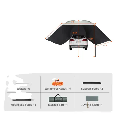 Obrázok produktu pre Markíza na vozidlo, rozťahovacia konštrukcia, vodotesné úložné vrecko, 10x7ft