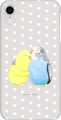 Produktbild von Mr. & Mrs. Panda Iphone XR Handyhülle Wellensittich Liebe - Grau Pastell - Geschenk, Umarmen, Premium Kunststoff, Verknallt, Handy Case, Umarmung, glücklich, Freundin